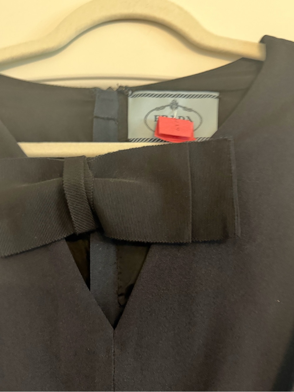 Vintage Prada Black Sleeveless Belted Midi Dress with Bow - Picture 5 of 8